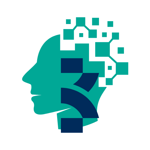 "Abstract digital brain logo featuring a human head with circuit-like elements, symbolizing artificial intelligence, technology, and innovation."
